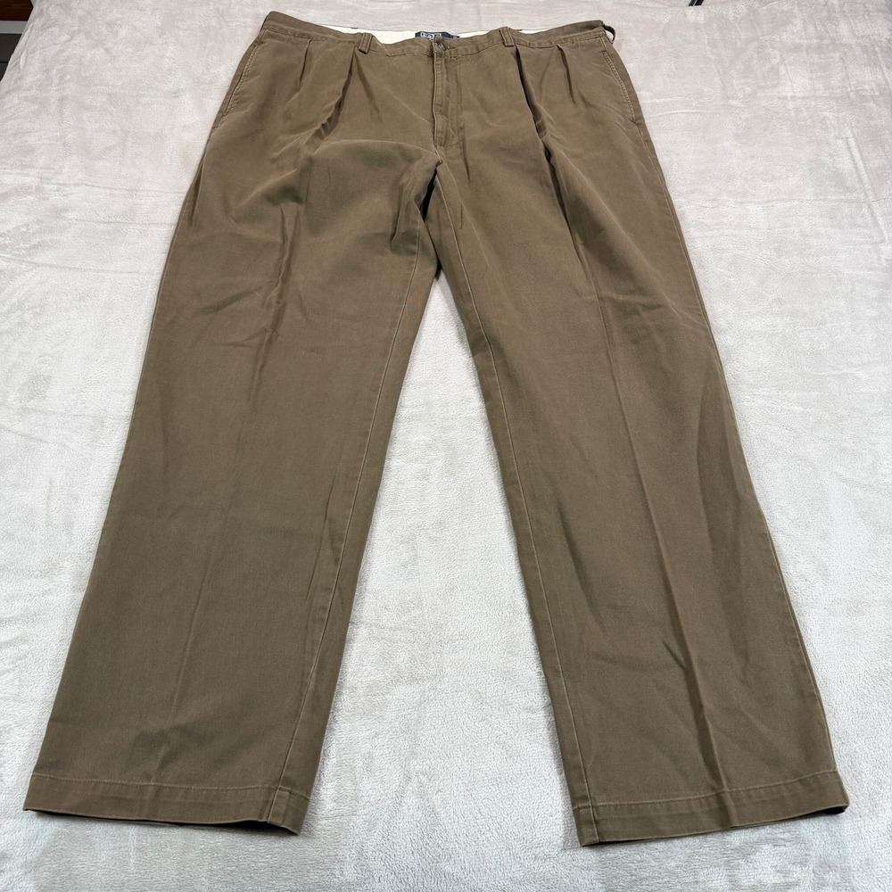 Polo Ralph Lauren Andrew Pant Mens 42x34 Brown Pleated Cotton Chino Trousers EUC